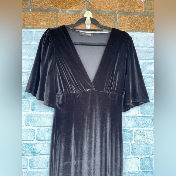 Laura Byrnes 1930s Style Gown black onyx Velvet Pinup Couture Fishtail Sz LARGE - Picture 3 of 10